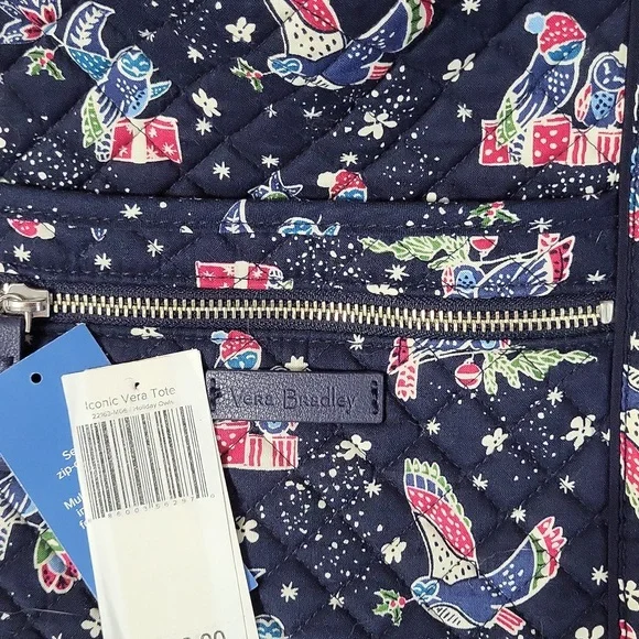 Vera Bradley Iconic Vera Tote- Holiday Owls - Picture 2 of 7